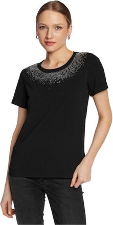 Liu Jo Zwart T-shirt met korte mouwen en strass - Dames - T-shirts - Zwart - 2XS - Katoen - Tops