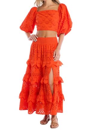 Allison New York Ciara Eyelet Puff Sleeve Top In Cherry Tomato