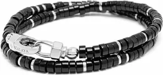 Nialaya Onyx Heishi Wrap Bracelet in Black Onyx/silver at Nordstrom, Size X-Large