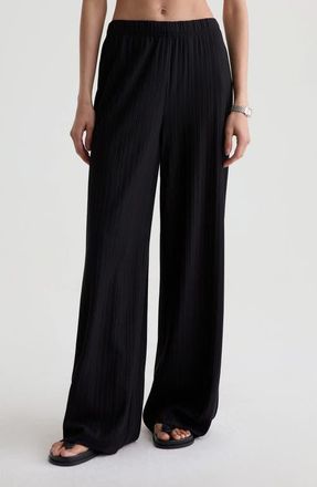 AG - Adriano Goldschmied Koda Crinkle Wide Leg Pants in Super Black at Nordstrom, Size X-Small