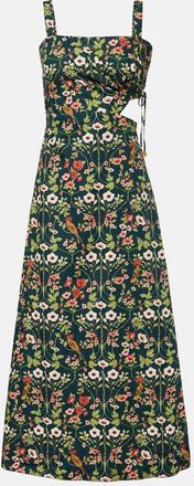Agua Bendita Abito midi Verano in cotone con cut-out e stampa floreale