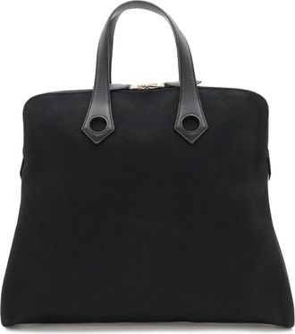 Herm&egrave;s Black Canvas Leather Handbag Tote Bag (Pre-Owned)