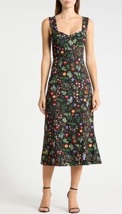 Hutch Floral Bustier Midi Dress in Black Mirror Floral at Nordstrom Rack, Size 14