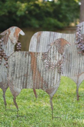 Kalalou Set Of Three Corrugated Metal Christmas Sheep Yard Art