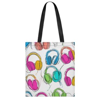 Generic Colorful Headphone Pattern Womens Tote Casual Shopping Bag Lightweight Shoulder Bags Hobos Handbag for Work Travel Daily 35x40cm