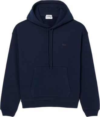 Lacoste Classic Fit Blue Cotton Fleece Hoodie With Adjustable Drawstring