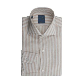 Barba Beige Linnen Overhemd met Franse Kraag - Heren - Casual Overhemden - Beige - M - Linnen - Overhemden