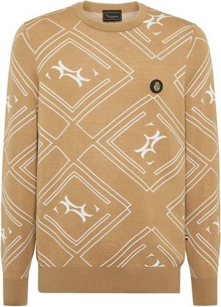 Billionaire Boys Club Wollen Zijde Ronde Hals Pullover Jacquard - Heren - Ronde hals truien - Beige - L - Wol - Truien & Vesten