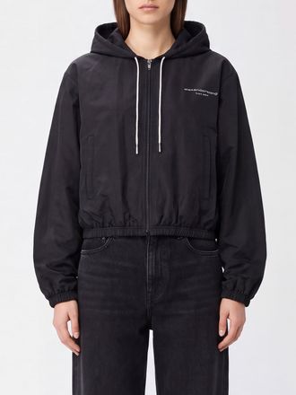 Alexander Wang Cotton Blend Hooded Bomber Jacket with Contrast Logo