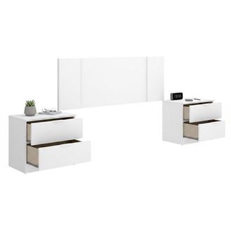 Dmora Cabecero Carson, 2 Mesitas Incluidas, Plaza Y Media, Estructura Marr&oacute;n, 34x237 Cm Blanco