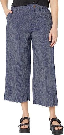 Carve Designs Womens Carve Designs Blake Pants Blue Striped Frayed Hem Wide Leg Crop GBO835