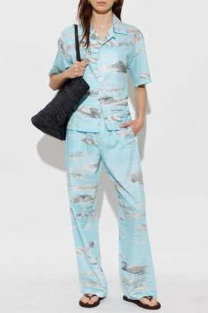 Moschino Cotton Trousers With Print, Womens, Light Blue