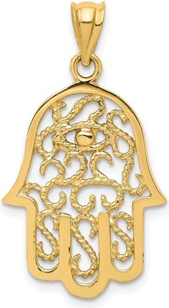 Diamond2Deal 14k Yellow Gold Polished Filigree Hamsa and Evil Eye Pendant