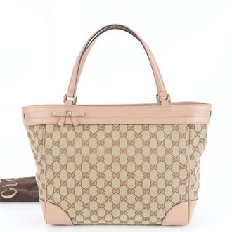 Gucci Gg Canvas Brown Pink Leather Canvas Tote Bag (Pre-Owned)