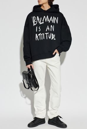 Balmain Sweatshirt With Printed Logo, Mens, Black