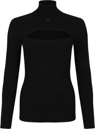 Courr&egrave;ges Gebreide top met coltrui en uitsnijding - Dames - Coltruien - Zwart - M - Truien & Vesten