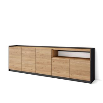 Skraut Home Skraut Home - Aparadores Para Sal&oacute;n, 260x37x80cm, 5 Puertas, Armario, Zapatero, Roble Y Negro