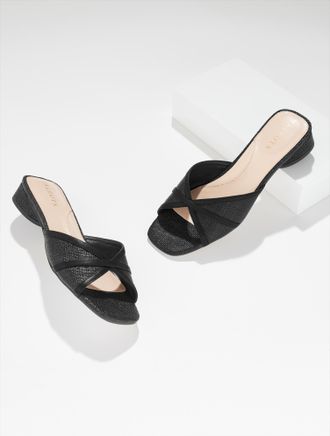Talbots Val Block Heel Slides - Shimmer Raffia - Black - 10 1/2 M Talbots