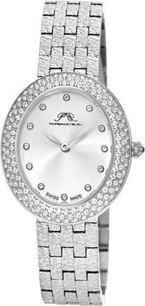 Porsamo Bleu Womens Porsamo Bleu Angelica Oval Sunray Dial Topaz Stainless Steel Watch in Silver at Nordstrom Rack