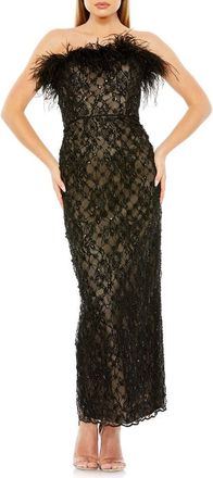 Mac Duggal Embellished Strapless Column Dress in Black Nude at Nordstrom, Size 10