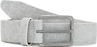 Johnston & Murphy Fine Stripe Diagonal Leather Belt Mens Belts Light Gray : 38
