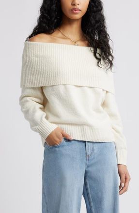 BP. Boucl&eacute; Off the Shoulder Sweater in Ivory Dove at Nordstrom, Size X-Small