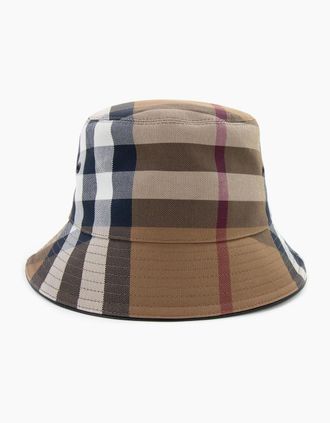 Burberry Mens Burberry Check Cotton Canvas Bucket Hat Birch Brown - Size: XS