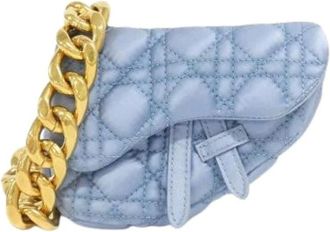 Dior Pre-owned Mini Bags, female, Blue, Size: ONE SIZE Pre-owned Saddle Satin Shoulder Bag