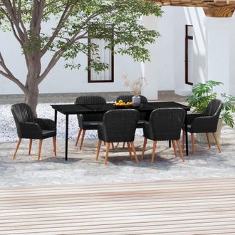 vidaXL Juego De Comedor De Jard&iacute;n 7 Piezas Con Cojines Negro Vidaxl