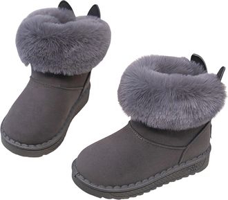 Generic Kids Girls Winter Warm Boots - Lightweight Suede Faux Lined Ankle Booties for Toddler and Little Kid(Grey,12.5 Little Kid)