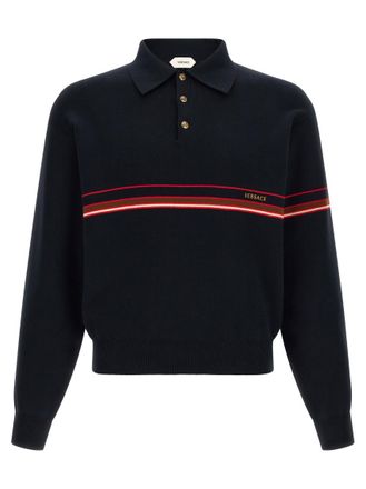 Versace Blue Stripes Shirt Collar Polo
