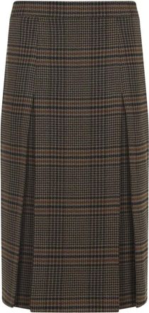 Saint Laurent Midi Skirts, female, Brown, M, Midi Skirt in Prince of Wales Wool and Cashmere