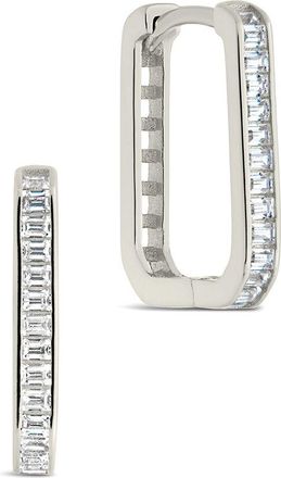 Sterling Forever Cz Piper Rectangle Hoop Earrings