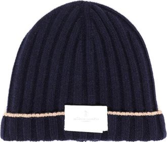 Brunello Cucinelli Luxe Cashmere Ribbed Hat - Heren - Hoeden - Blauw - XL - Kasjmier - Accessoires