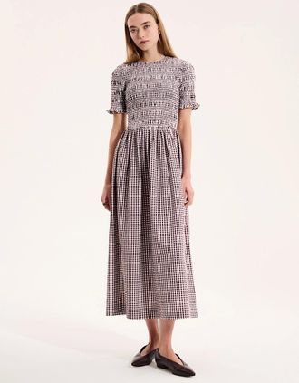 Omnes Womens Becky Dress in Brown Gingham - Black - Size: 10