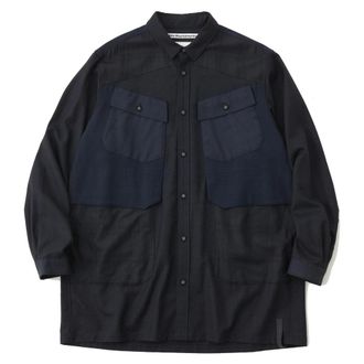 White Mountaineering Shirts - Heren - Overhemden - Blauw - M - Wol - Overhemden