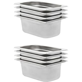 vidaXL Contenitori Gastronorm 8 pz gn 1/4 100 mm in Acciaio Inox Vidaxl