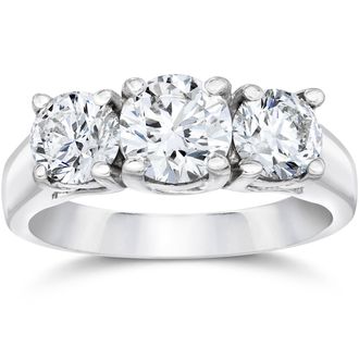 Pompeii3 2ct Three Stone Lab Grown Diamond Engagement Ring 14K White Gold Size Selectable