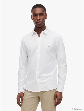 Tommy Hilfiger Mens Slim Fit Lightweight Pique Knit Shirt - White - XXL