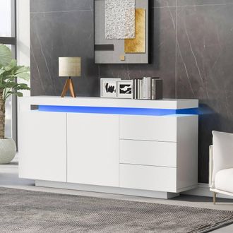 Matteo White High Gloss Sideboard with LED Lights, 2 Doors & 3 Drawers
