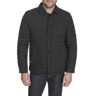 Tommy Hilfiger Mens Quilted Wool Blend Shacket, Black, L