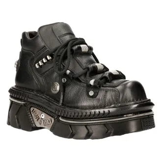New Rock Unisex Metallic Leather Gothic Techno Boots- M-215-S6 in Black | Size: 6