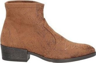 NR Rapisardi Camel Women's Distressed Ankle Boots in Brown Suede with Embroidery