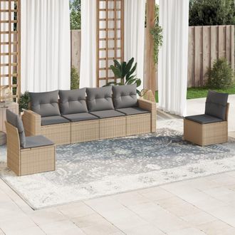 vidaXL Vidaxl - Juego De Sof&aacute;s Jard&iacute;n Con Cojines 6 Pzas Rat&aacute;n Sint&eacute;tico Beige