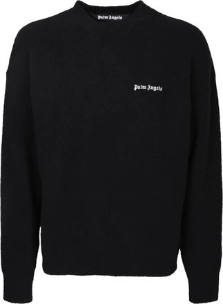 Palm Angels Logo Crew-neck Sweater - Heren - Ronde hals truien - Zwart - L - Wol - Truien & Vesten