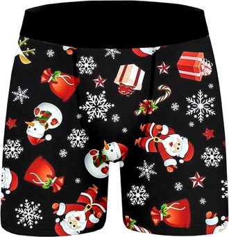 Generic Mens Underwear Boxers Christmas Shorts Mens Xmas Funny Christmas Print Boxer Shorts Novelty Holiday Stretch Briefs Santa Deer Socks Pattern Trunks Und