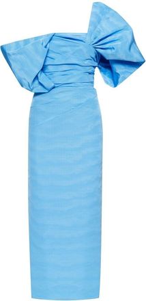 Oscar De La Renta asymmetric gathered dress - women - Viscose/Cotton - 2 - Blue