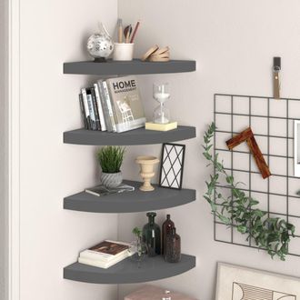 vidaXL Vidaxl - Estantes Flotantes Esquina 4 Uds Mdf Gris Brillo 35x35x3,8 Cm
