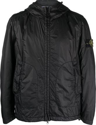 Stone Island logo-patch hooded jacket - men - Polyamide/Polyurethane Resin/Polyamide/Polyurethane Resin/Polyester - S - Black