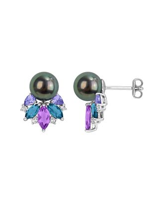Rina Limor Silver 2.50 Ct. Tw. Gemstone & 8-8.5Mm Pearl Earrings